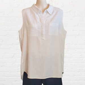 Nine West Women’s White Linen Blend Top Sz Med Sleeveless‎